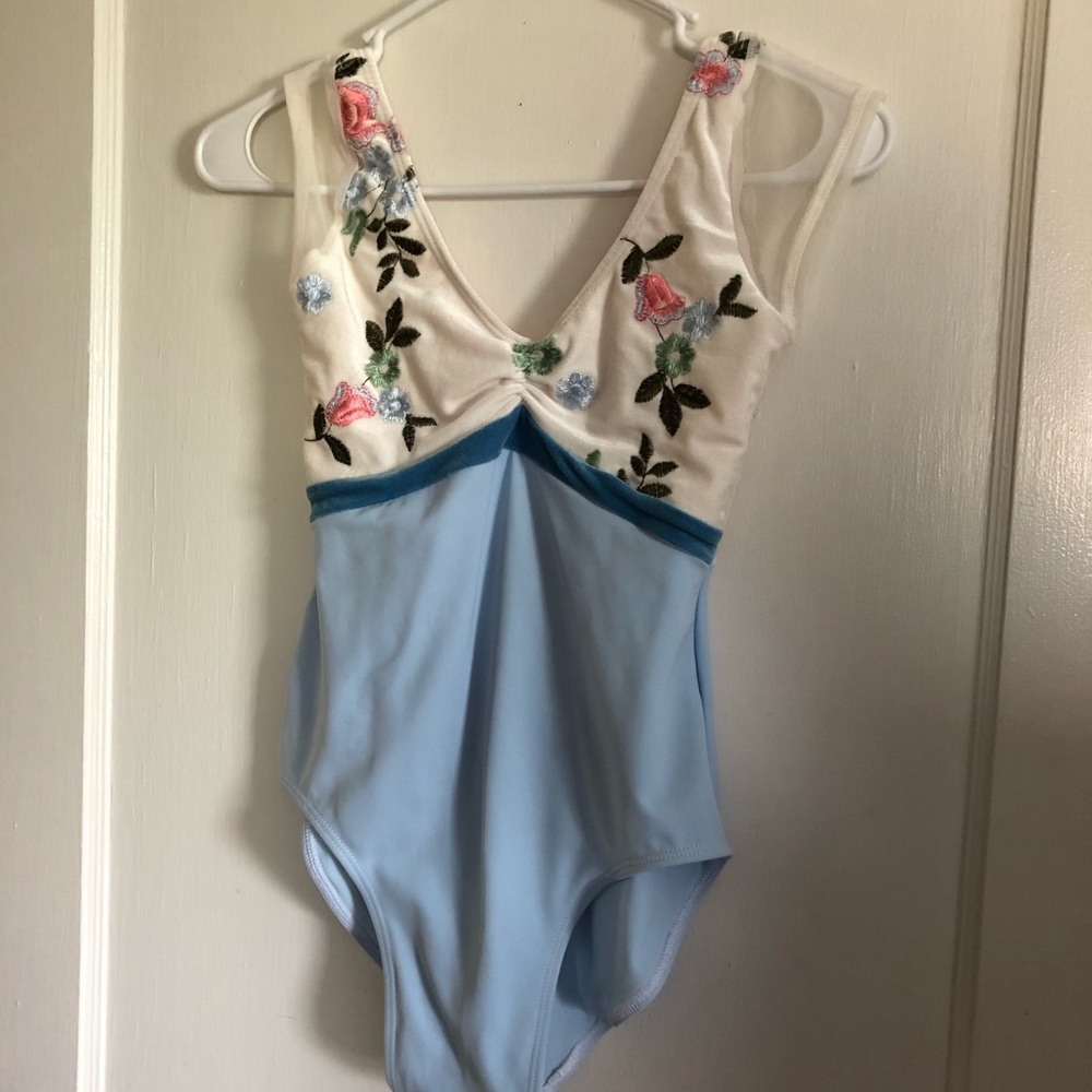 Class in Embroidered Blue Leotard